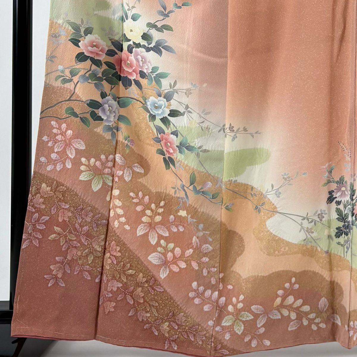 訪問服 身長164.5cm 袖長65.5cm M 雙層 枝花 霞 金銀彩 絞染 鮭粉色 純蠶絲 秀品級