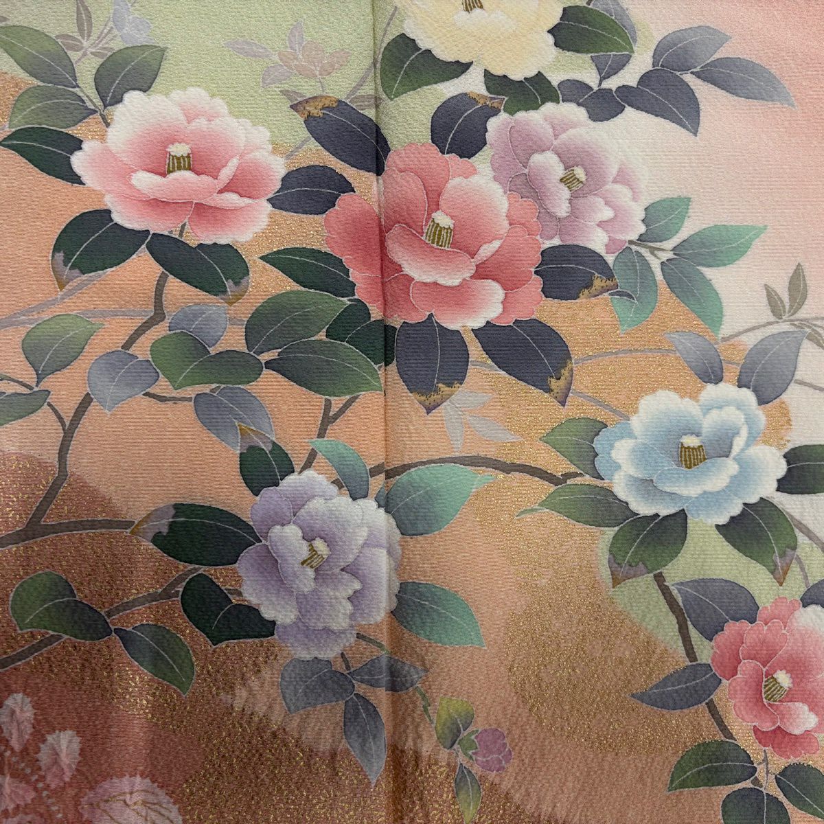 訪問服 身長164.5cm 袖長65.5cm M 雙層 枝花 霞 金銀彩 絞染 鮭粉色 純蠶絲 秀品級