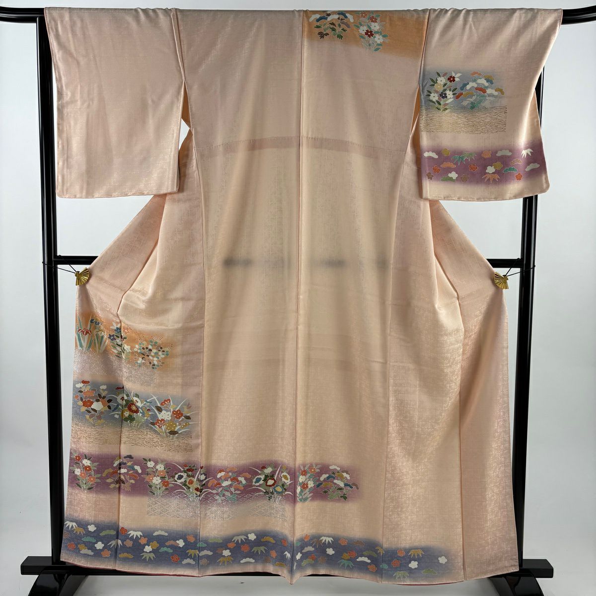 訪問服 身長159cm 袖長67cm M 雙層 秋草 紗綾形 金銀彩 漸層 鮭粉色 純蠶絲 優品級