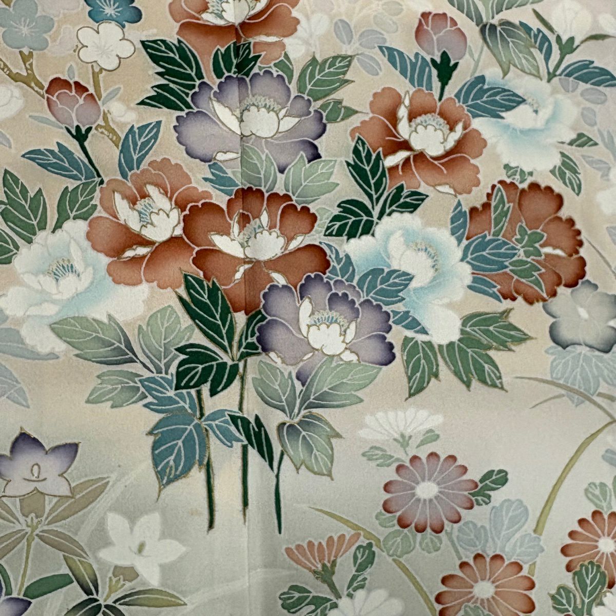 色留袖禮服 身長157.5cm 袖長64.5cm M 雙層 落款有 草花紋紋 枝梅花 金銀彩 漸層 灰紫 純蠶絲 優品級 一個紋