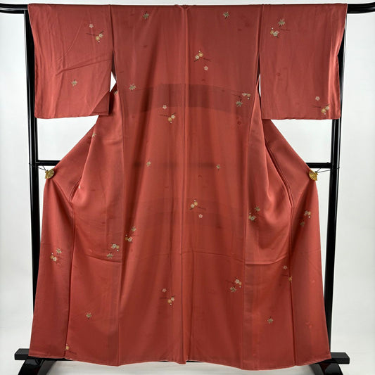 小紋 身長159.5cm 袖長66cm M 雙層 松樹竹子梅花 金銀彩 鮭粉色 純蠶絲 秀品級