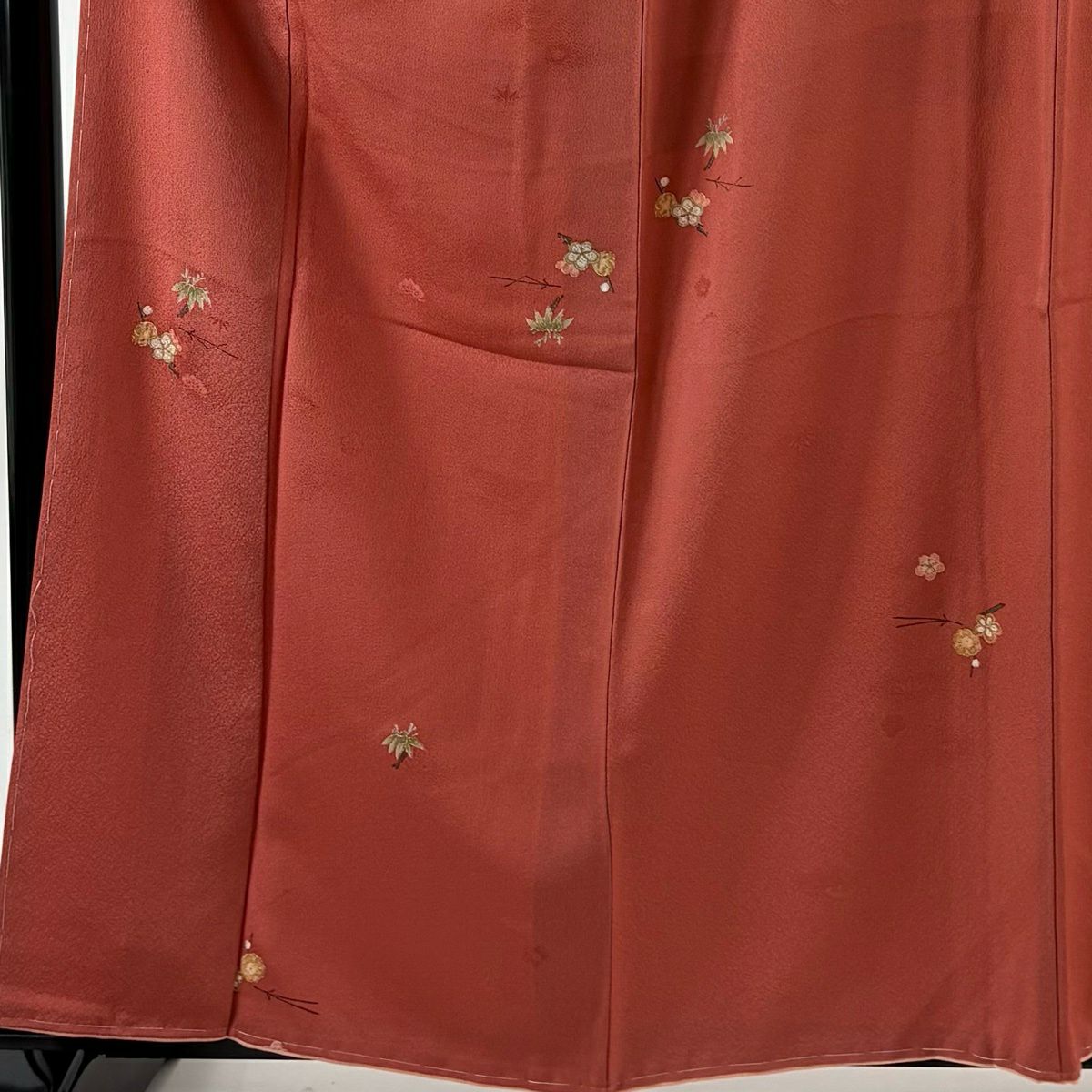 小紋 身長159.5cm 袖長66cm M 雙層 松樹竹子梅花 金銀彩 鮭粉色 純蠶絲 秀品級