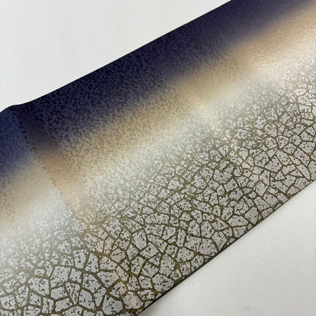 【美品】 袋帶 秀品級 幾何學 漸變圖案 銀線 奶油色 全通 純蠶絲