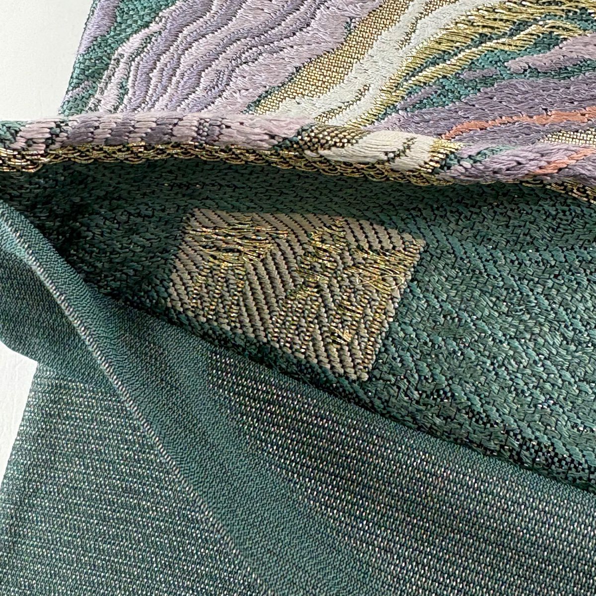 袋帶 秀品級 流水 金絲 綠 六通 純蠶絲