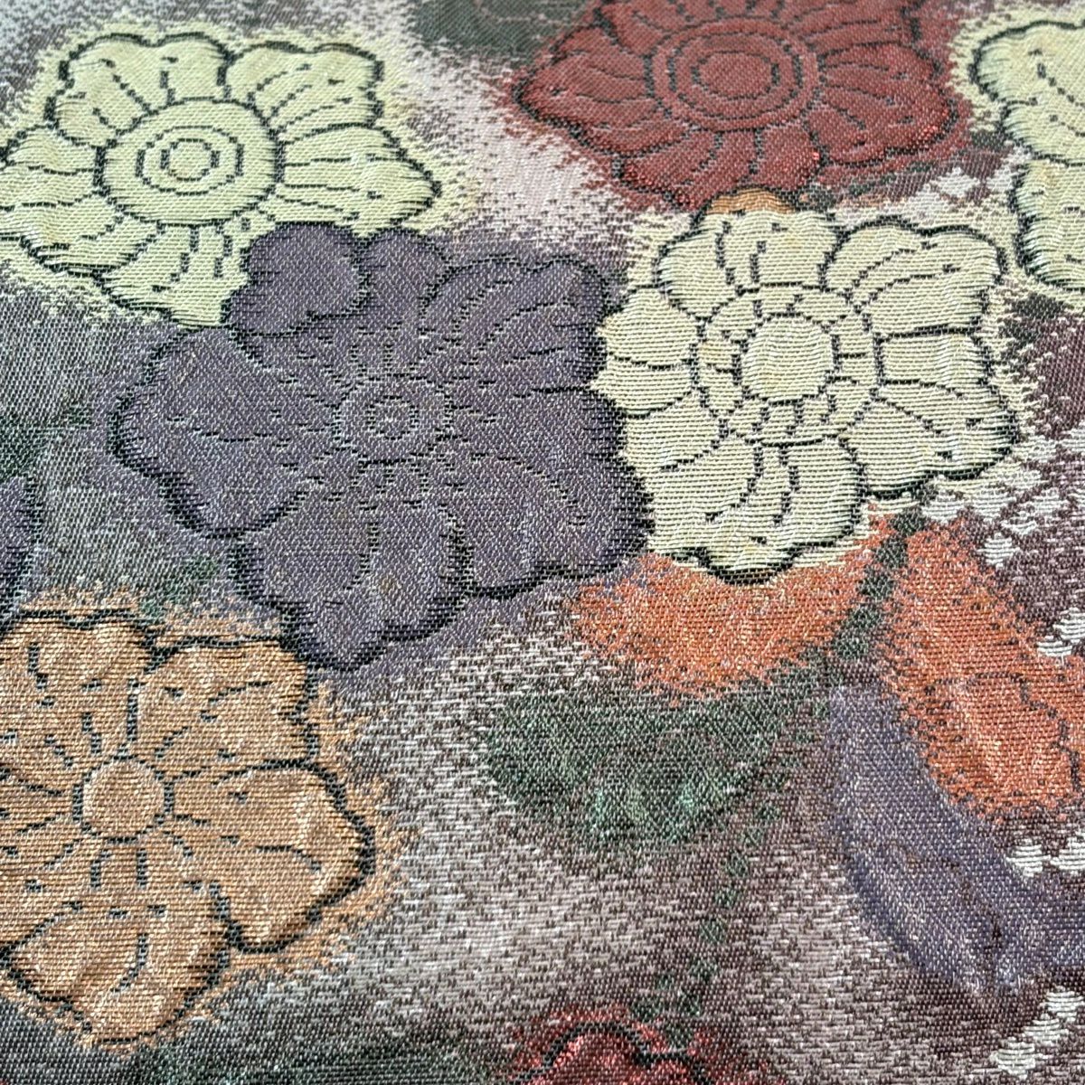 【美品】 袋帶 秀品級 辻花染 金金箔 灰紫 六通 純蠶絲