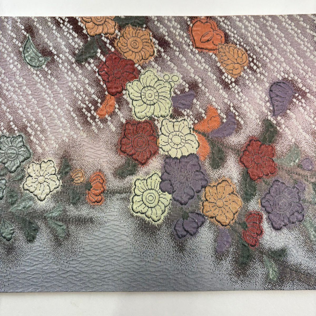 【美品】 袋帶 秀品級 辻花染 金金箔 灰紫 六通 純蠶絲