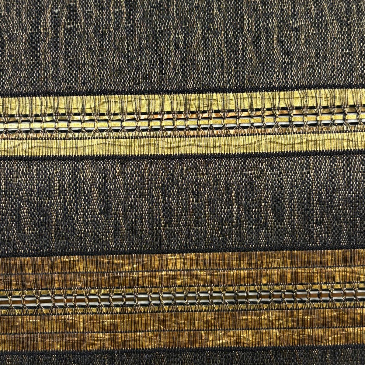 【美品】 袋帶 秀品級 段紋 金金箔 金絲 墨 全通 純蠶絲