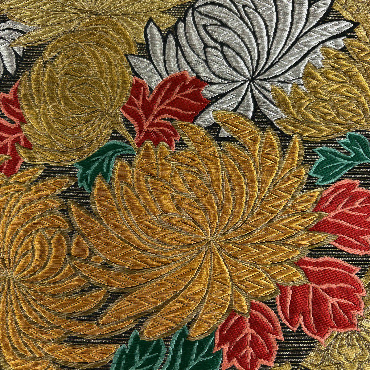 【美品】 袋帶 秀品級 雲上花的宴會 菊花 花菱 金銀線 唐織 金色 六通 純蠶絲
