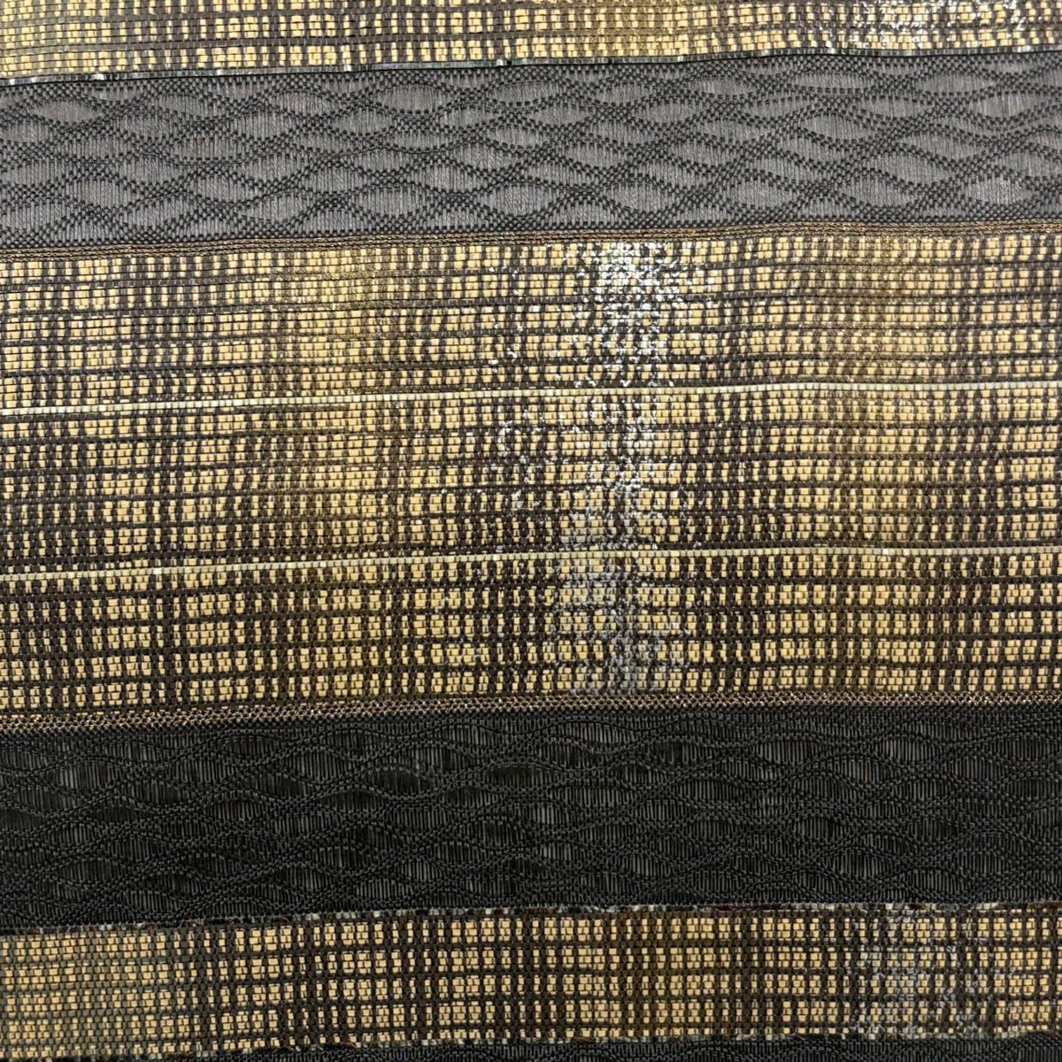 【美品】 袋帶 秀品級 夏帶 段紋 金絲 金金箔 灰色 大鼓圖案 純蠶絲