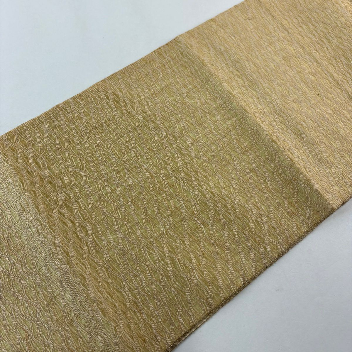 【美品】 袋帶 秀品級 扇子 圓文 茶綠 金銀彩 純蠶絲