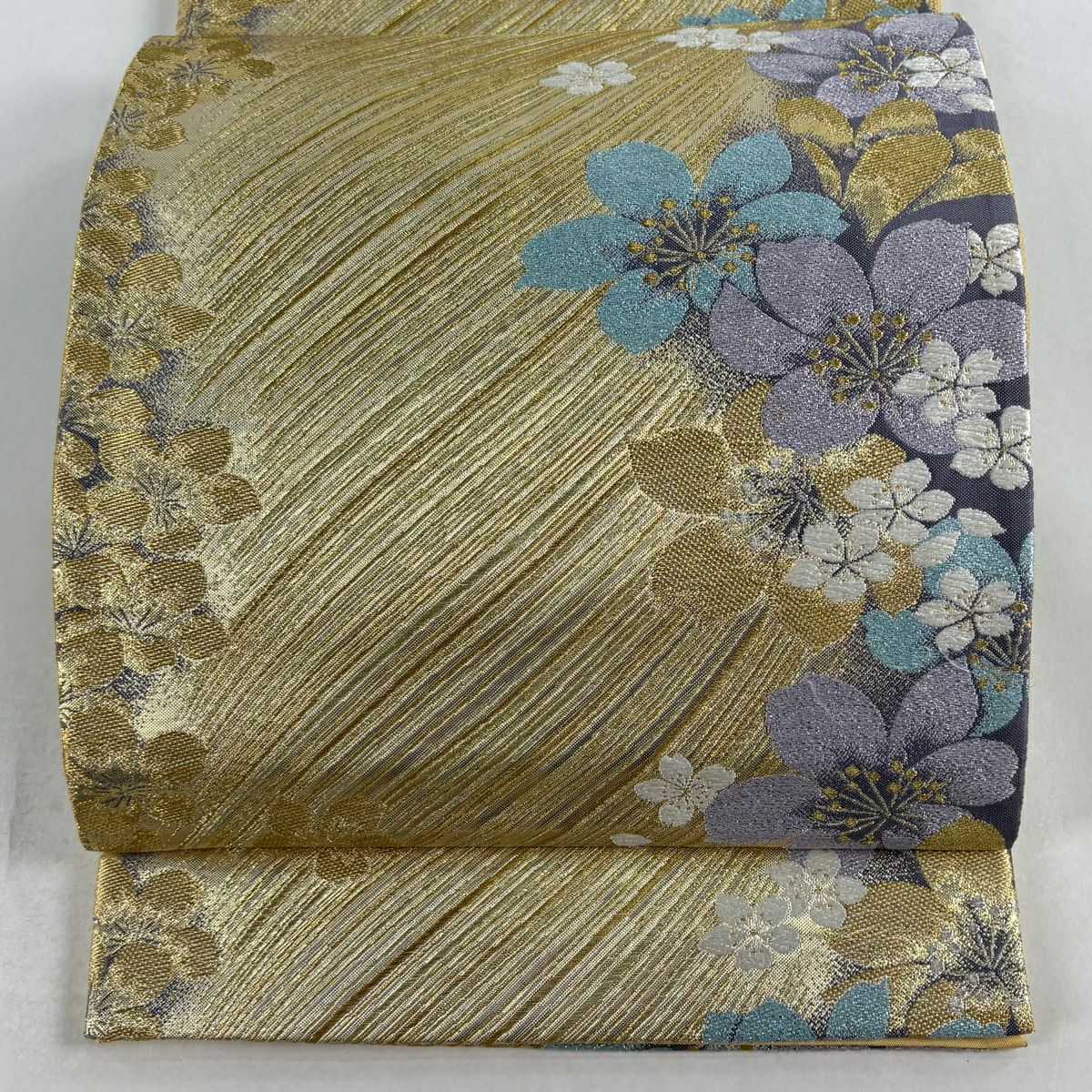 袋帶 秀品級 櫻花 斜紋 金絲 金金箔 金色 六通 純蠶絲
