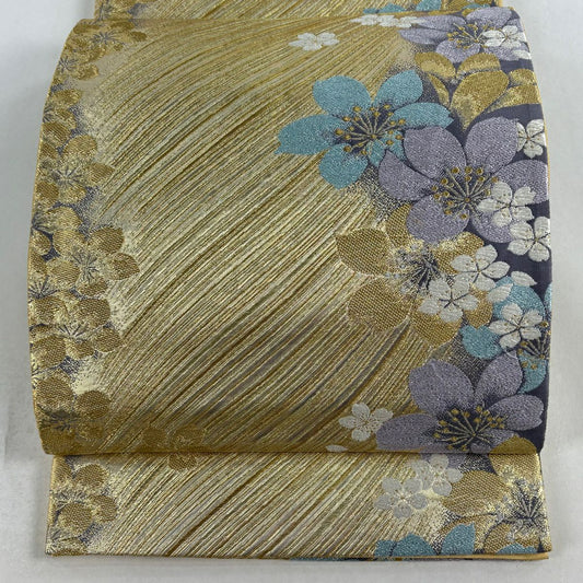 袋帶 秀品級 櫻花 斜紋 金絲 金金箔 金色 六通 純蠶絲