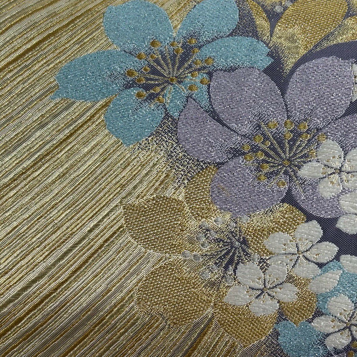 袋帶 秀品級 櫻花 斜紋 金絲 金金箔 金色 六通 純蠶絲