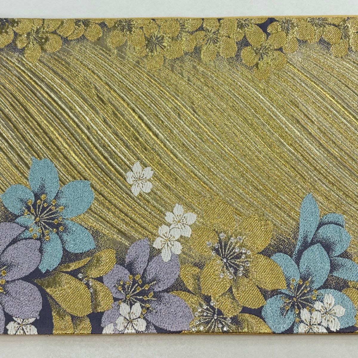袋帶 秀品級 櫻花 斜紋 金絲 金金箔 金色 六通 純蠶絲