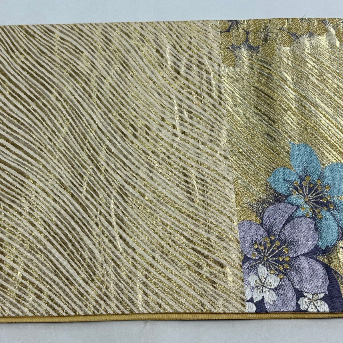 袋帶 秀品級 櫻花 斜紋 金絲 金金箔 金色 六通 純蠶絲