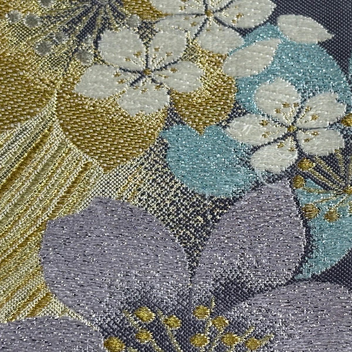 袋帶 秀品級 櫻花 斜紋 金絲 金金箔 金色 六通 純蠶絲