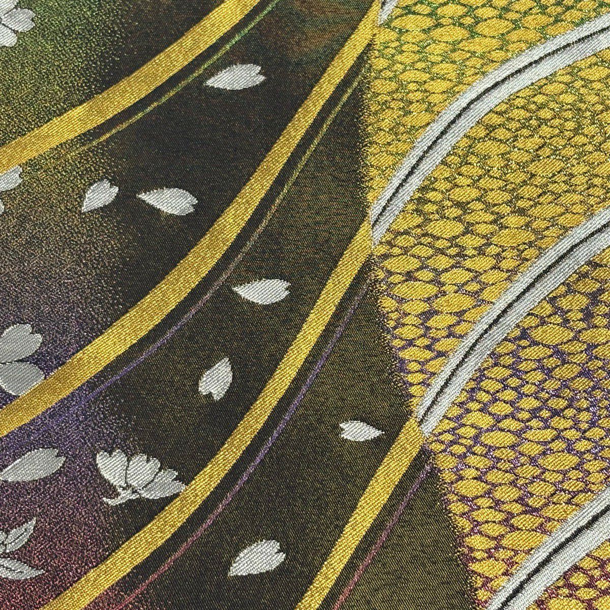 【美品】 袋帶 秀品級 櫻花花瓣 金銀絲 金色 六通 純蠶絲