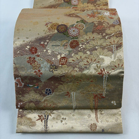 袋帶 秀品級 菊花 松樹 金絲 金金箔 金 六通 純蠶絲