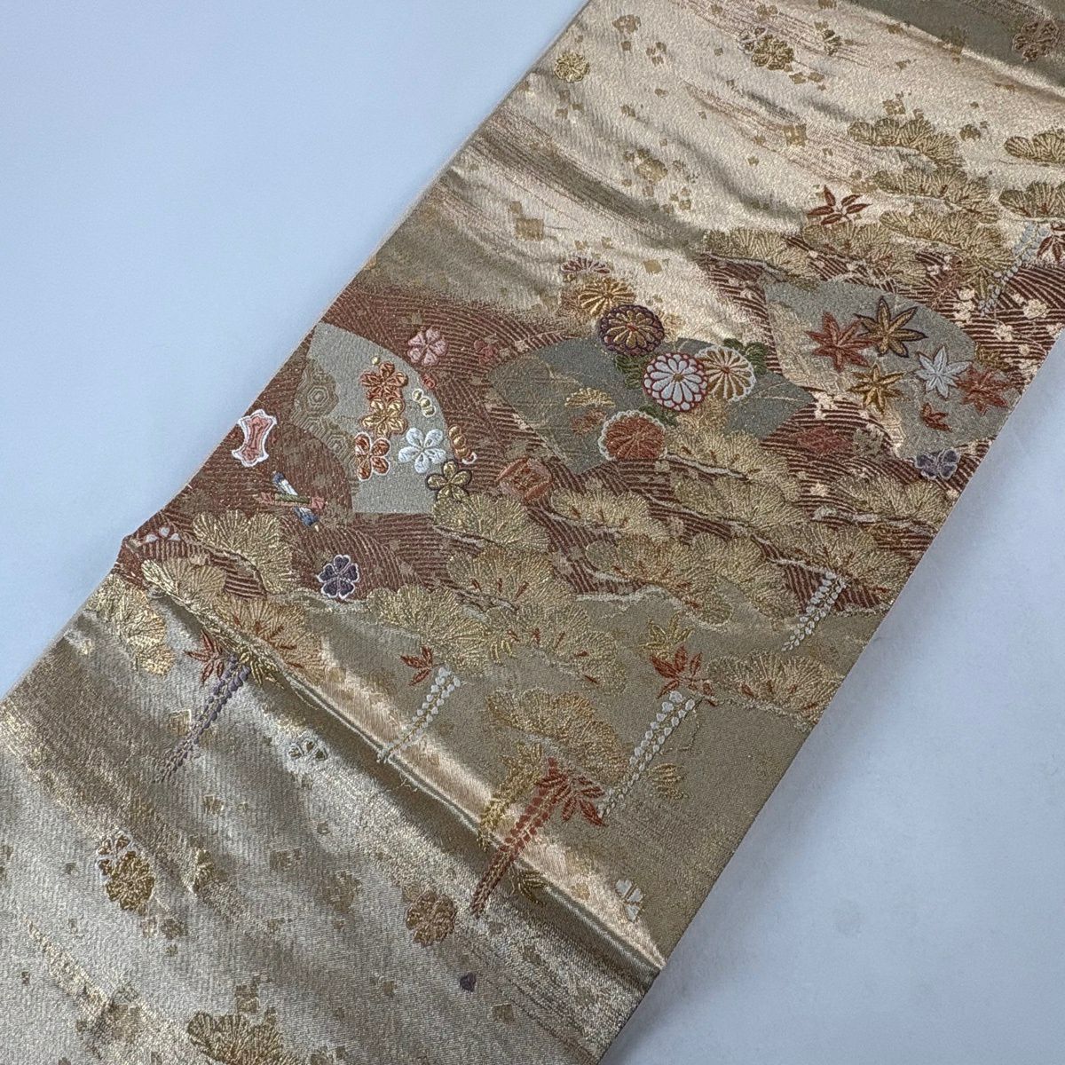 袋帶 秀品級 菊花 松樹 金絲 金金箔 金 六通 純蠶絲