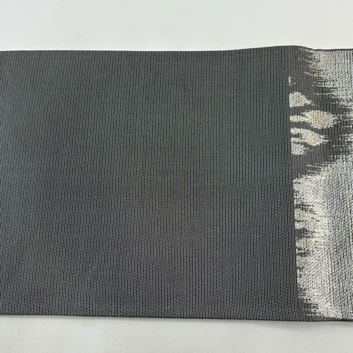 【美品】 袋帶 秀品級 幾何圖案 金金箔 黑灰 六通 純蠶絲