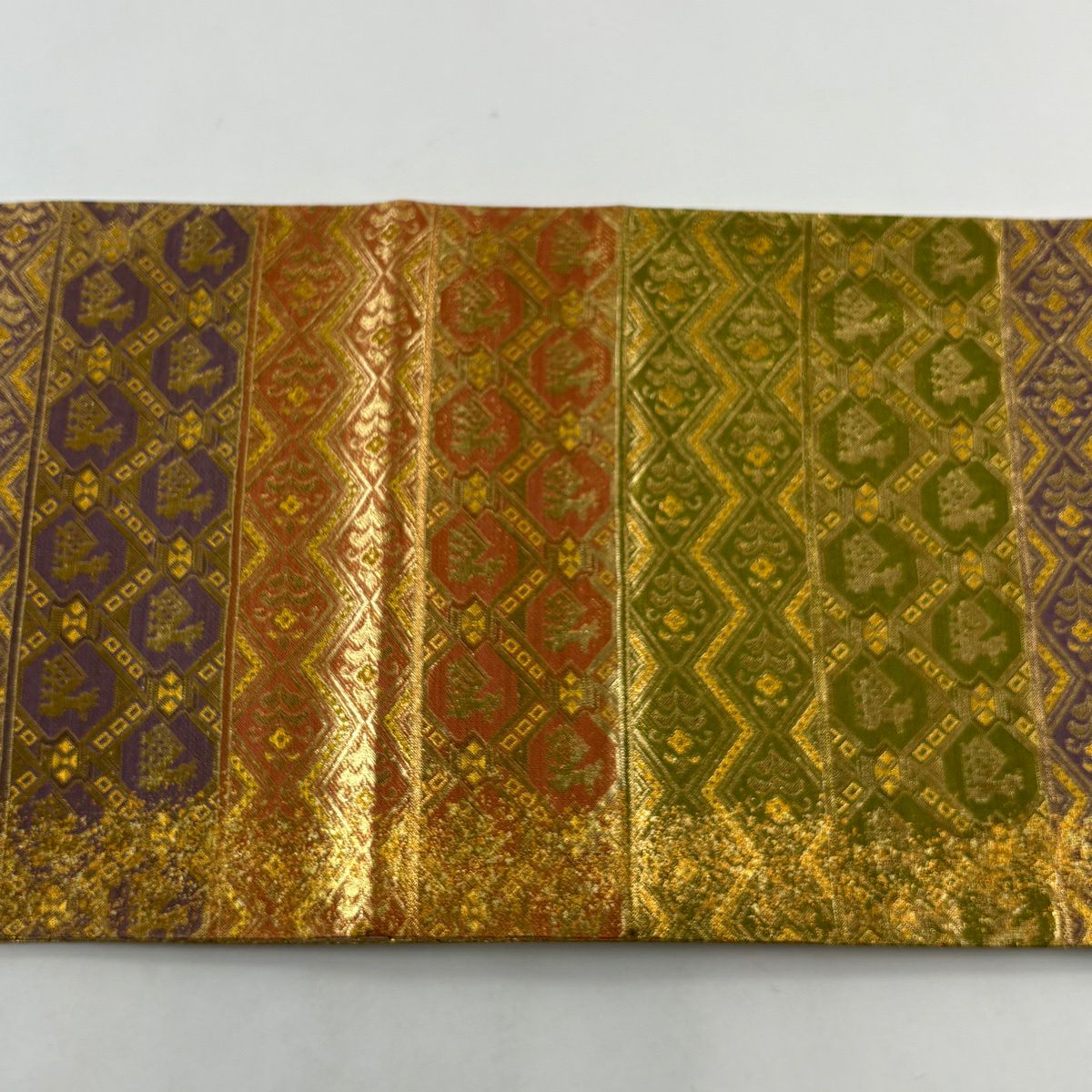【美品】 袋帶 秀品級 有栖川 草花紋 金糸 金金箔 鶯 深藍 六通 純蠶絲