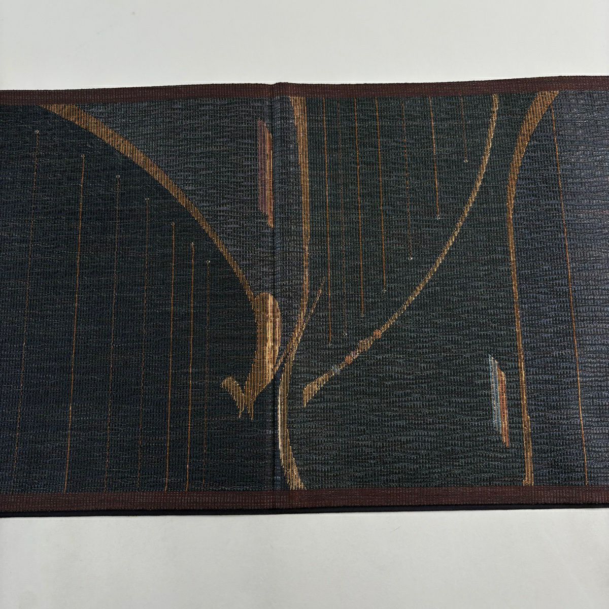 【美品】 袋帶 秀品級 鳥 縞 金金箔 黑灰 六通 純蠶絲