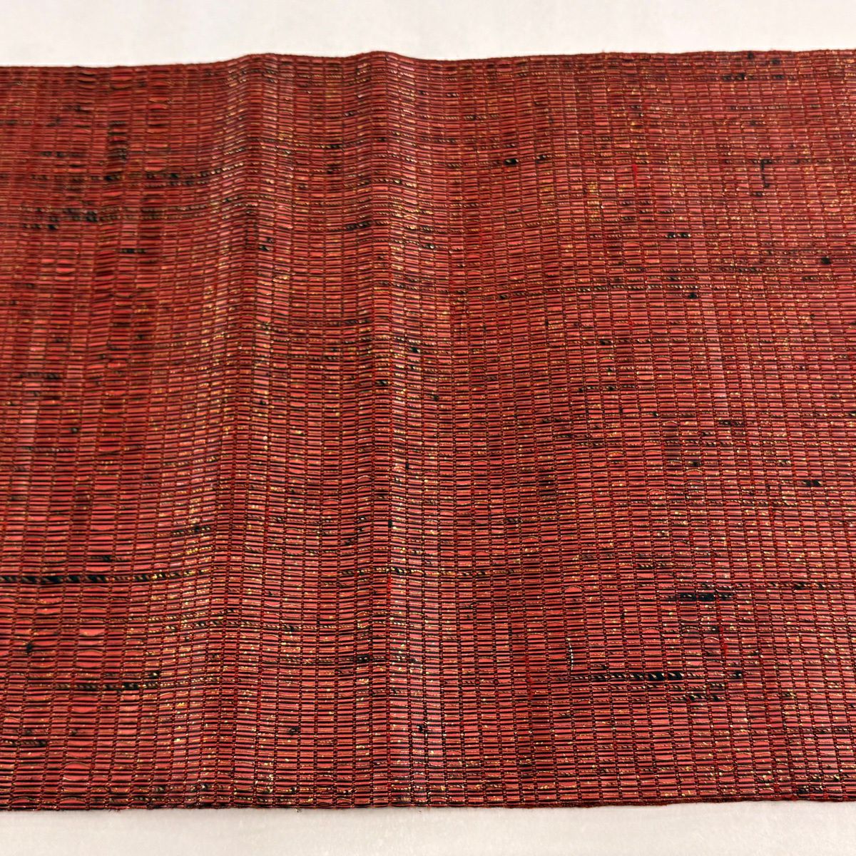 【美品】 袋帶 秀品級 幾何圖案 金絲 金金箔 紅 大鼓圖案 純蠶絲