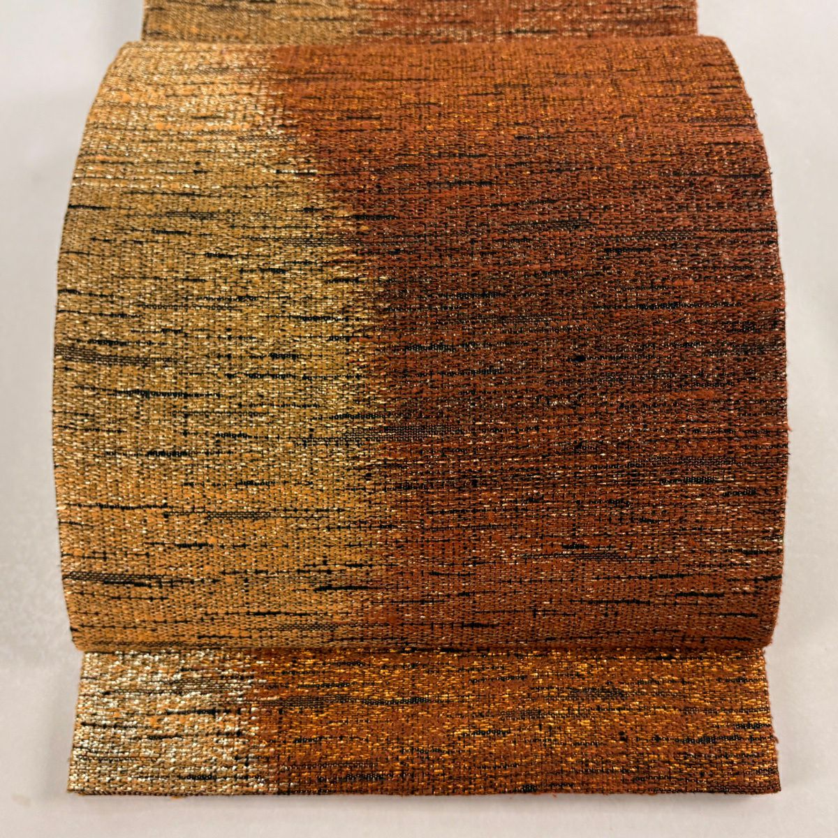 【美品】 袋帶 秀品級 幾何圖案 金金箔 金絲 紅茶 全通 純蠶絲