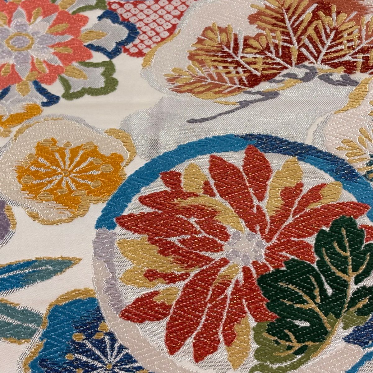 袋帶 秀品級 松樹竹子梅花 菊花 刺繡 金金箔 奶油 六通 純蠶絲