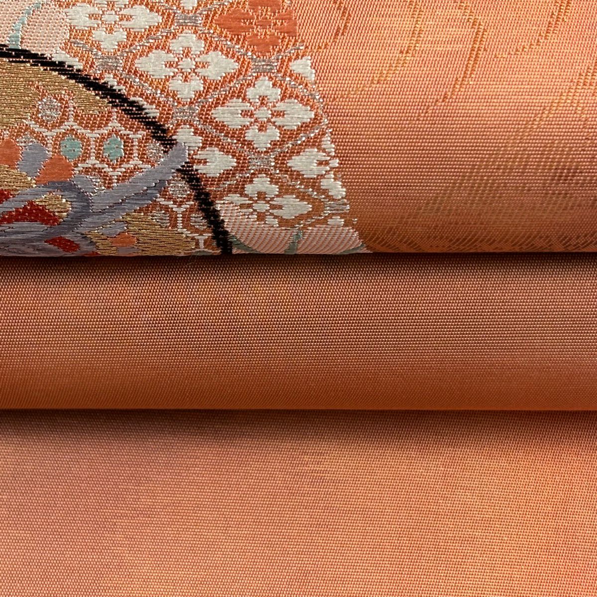 名古屋帶 優品級 關西仕立 扇子子 鼓 金銀彩 金金箔 鮭粉色 純蠶絲