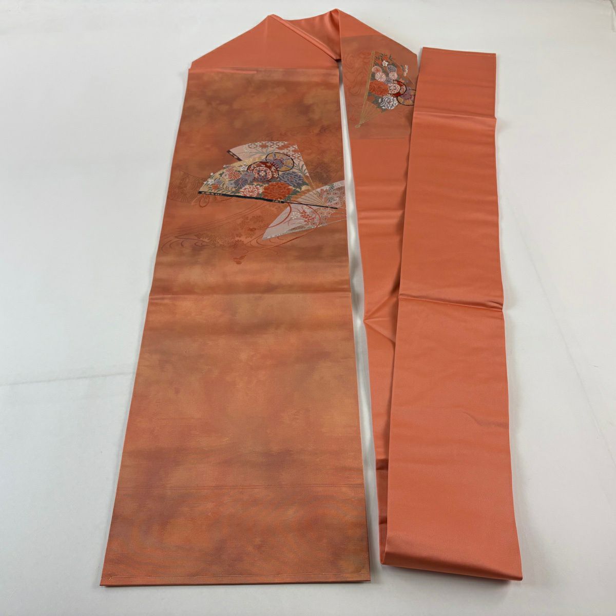 名古屋帶 優品級 關西仕立 扇子子 鼓 金銀彩 金金箔 鮭粉色 純蠶絲