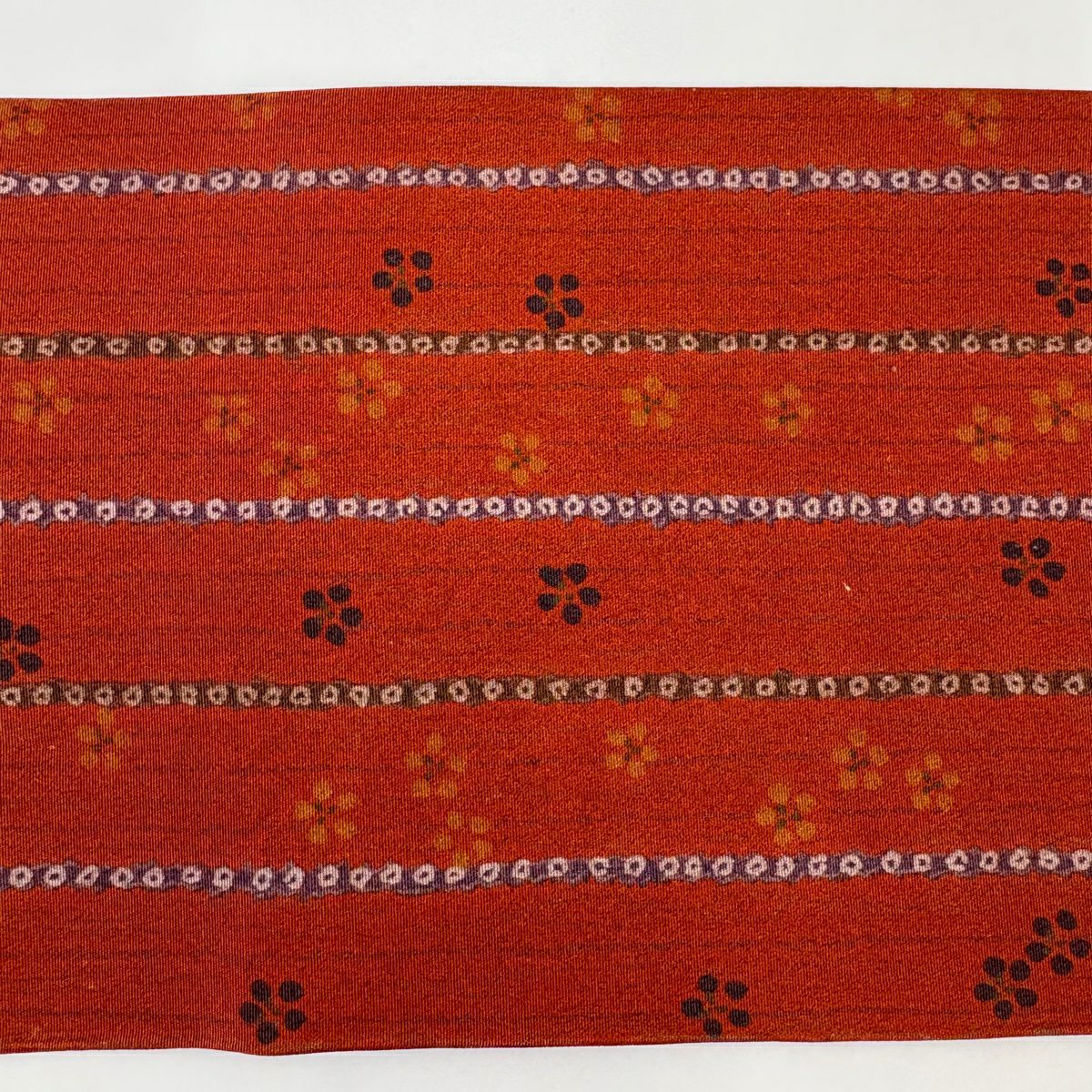 【美品】名古屋帶 優品級 條紋 梅花 紅茶 純蠶絲