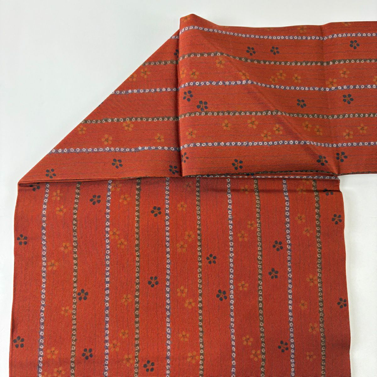 【美品】名古屋帶 優品級 條紋 梅花 紅茶 純蠶絲