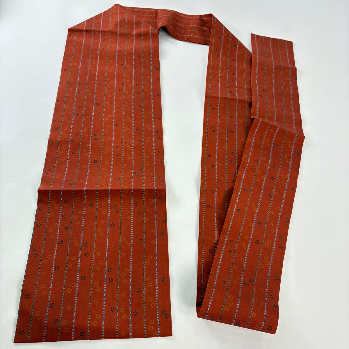【美品】名古屋帶 優品級 條紋 梅花 紅茶 純蠶絲