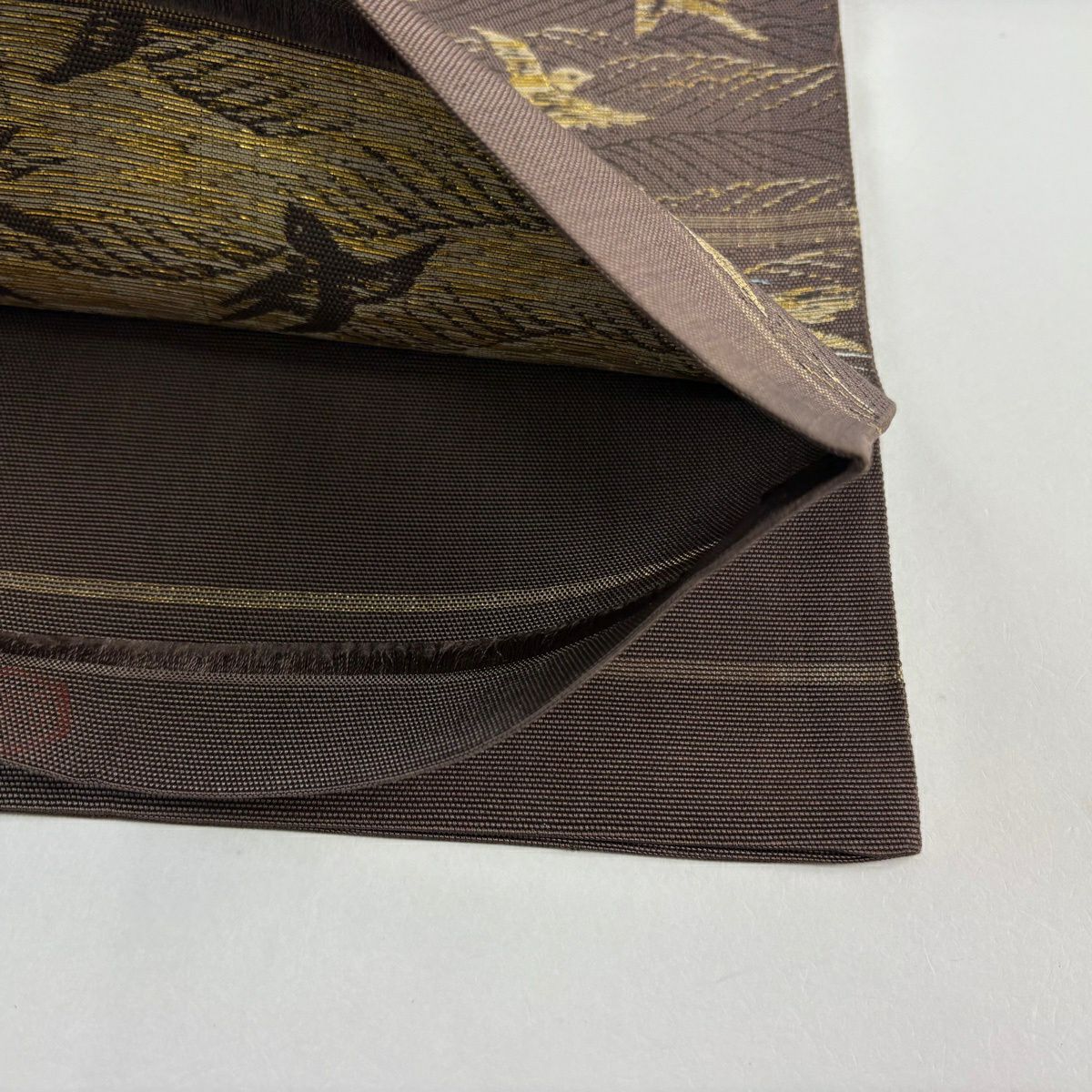 【美品】 袋帶 名品級 鳥 波 金金箔 灰茶 お太鼓柄 純蠶絲