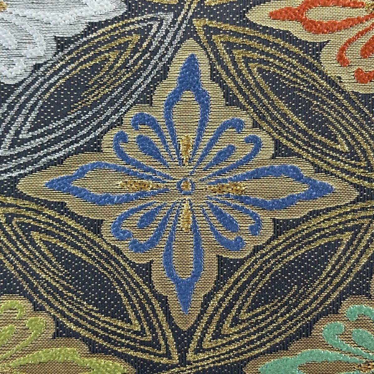 【美品】 袋帶 名品級 證書齊全 七寶 花菱 金銀絲 金金箔 灰色 六通 純蠶絲