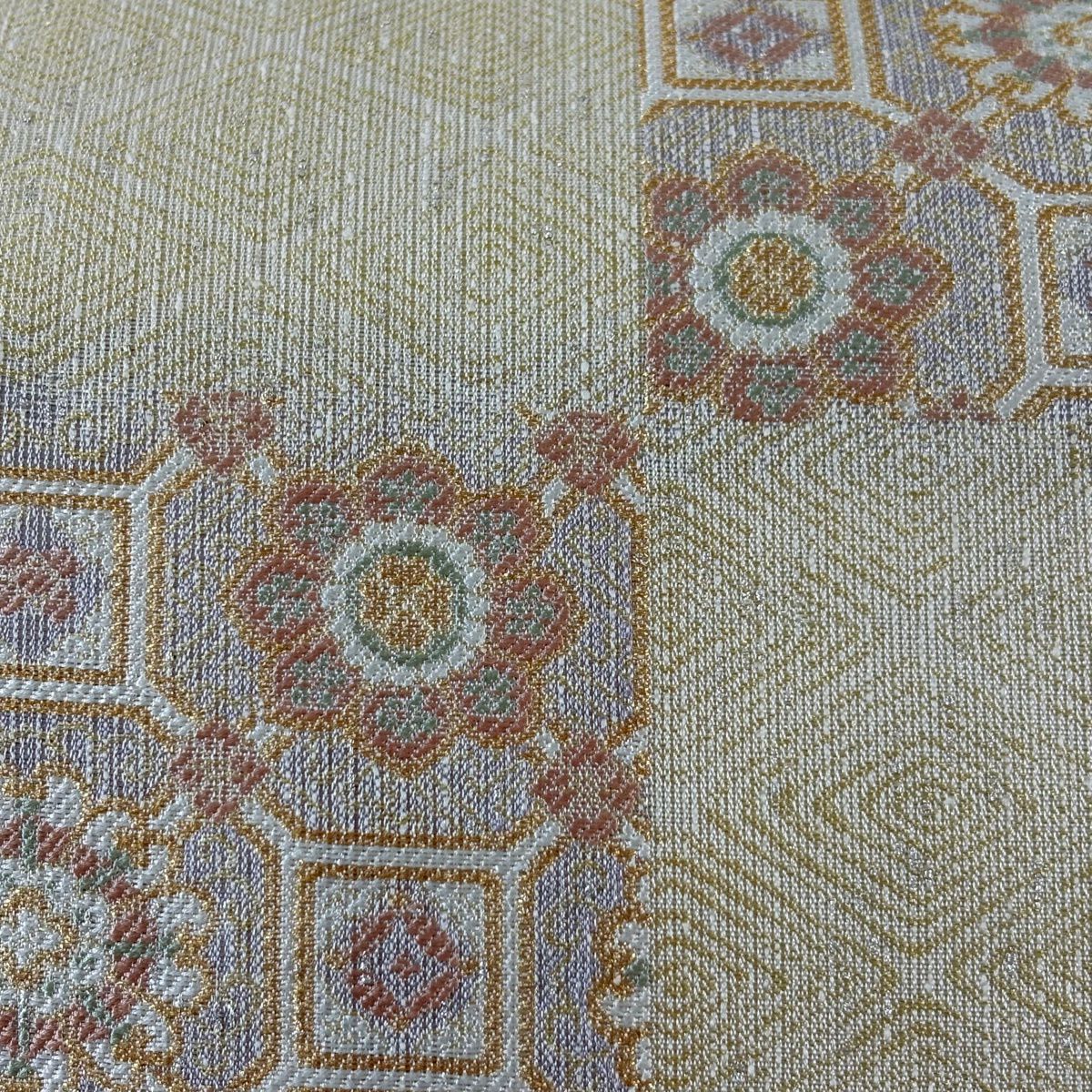 【美品】 袋帶 名品級 蜀江文 華紋 金絲 金金箔 奶油 六通 純蠶絲