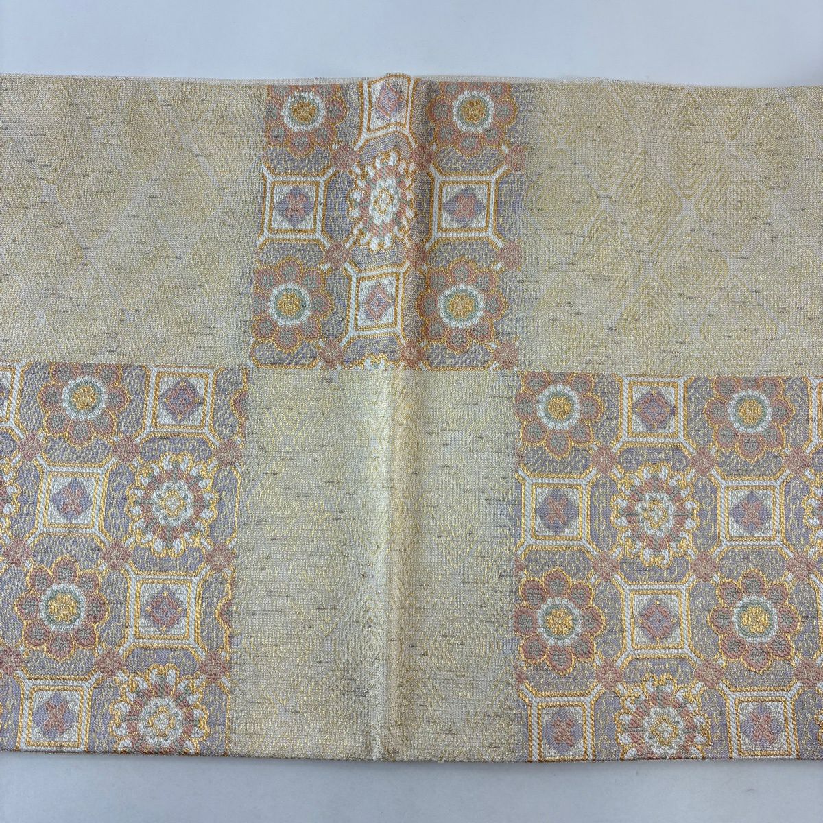 【美品】 袋帶 名品級 蜀江文 華紋 金絲 金金箔 奶油 六通 純蠶絲