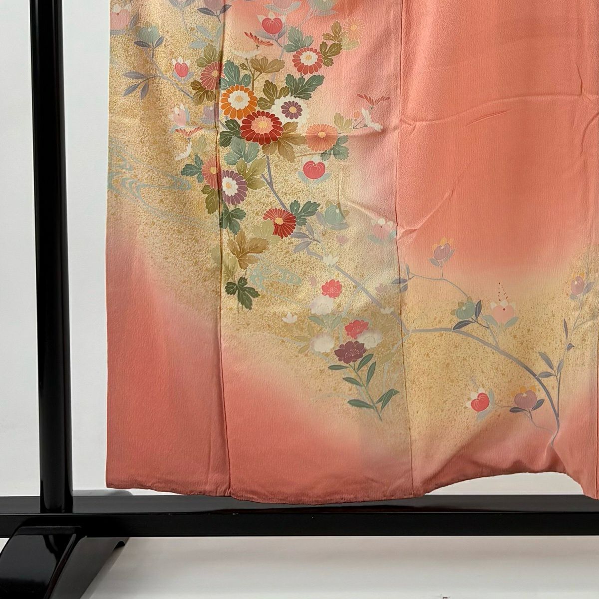 訪問服 身長158cm 袖長67cm M 雙層 草花紋紋 流水 金銀彩 漸層 粉紅 純蠶絲 優品級