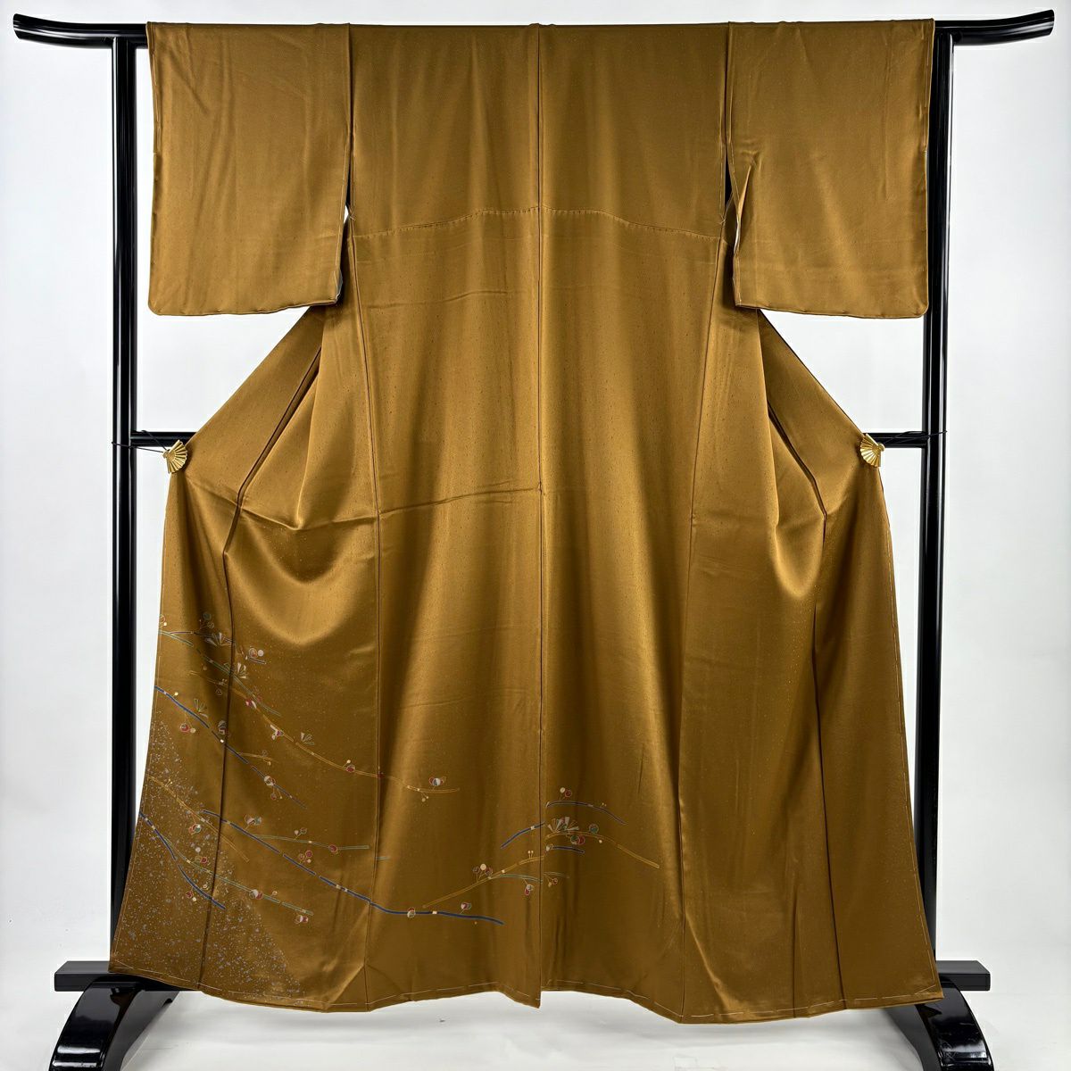 付下 身長161cm 袖長63cm S 雙層 松樹 實 金銀彩 茶 純蠶絲 秀品級