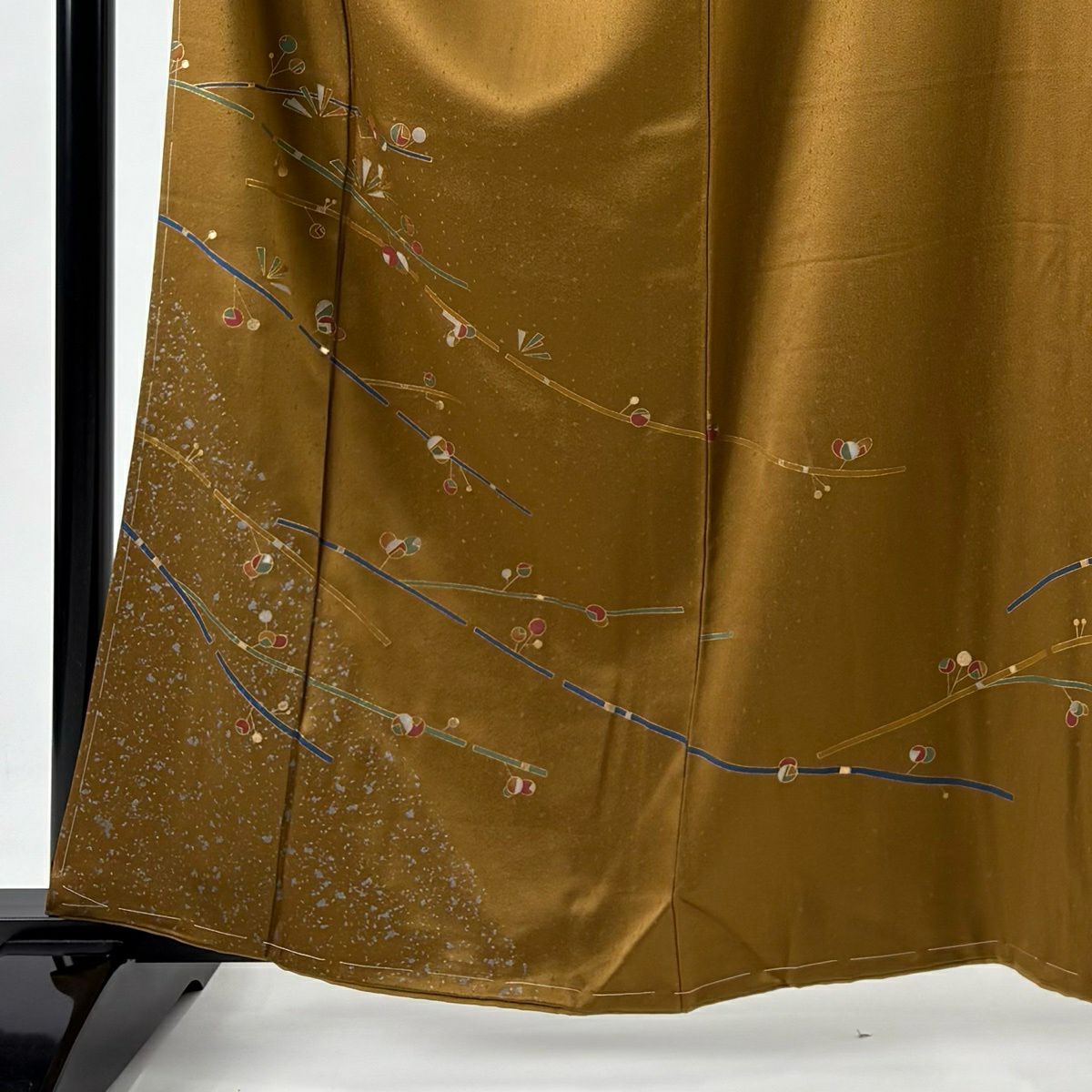付下 身長161cm 袖長63cm S 雙層 松樹 實 金銀彩 茶 純蠶絲 秀品級
