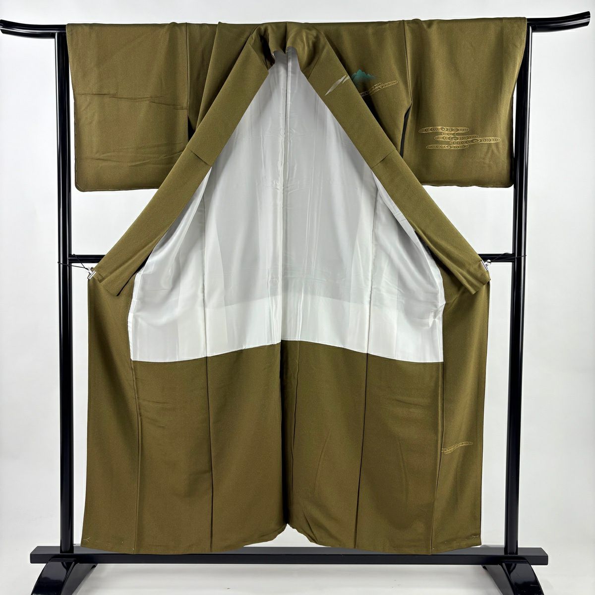 付下 身長155cm 袖長66cm M 雙層 風景 観世水 金銀彩 染分 茶綠 純蠶絲 優品級
