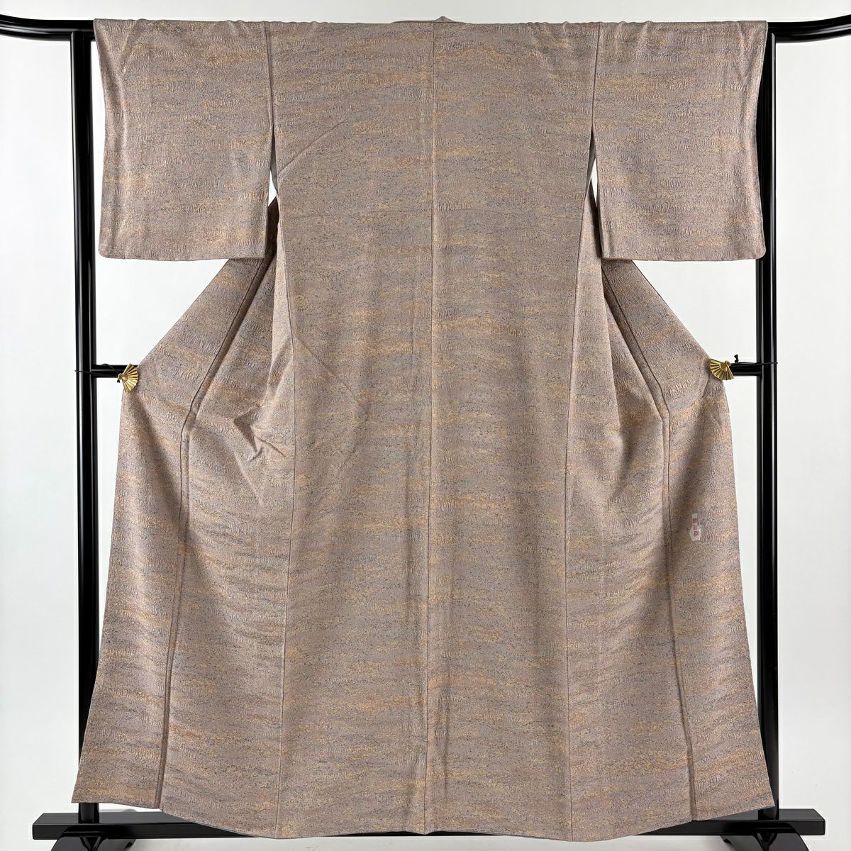【美品】 小紋 身長158.5cm 袖長63cm S 雙層 陶彩染 幾何圖案 淺豆色 純蠶絲 優品級