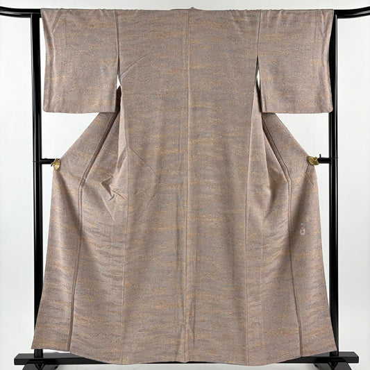 【美品】 小紋 身長158.5cm 袖長63cm S 雙層 陶彩染 幾何圖案 淺豆色 純蠶絲 優品級