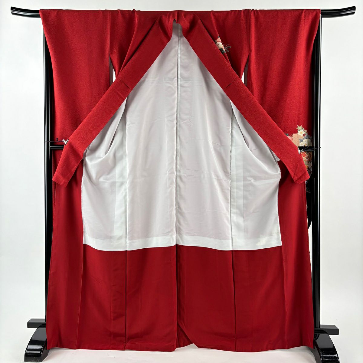 【美品】振袖禮服 身長169cm 袖長68cm L 雙層 鼓 雪輪 金絲 金銀彩 紅 純蠶絲 秀品級