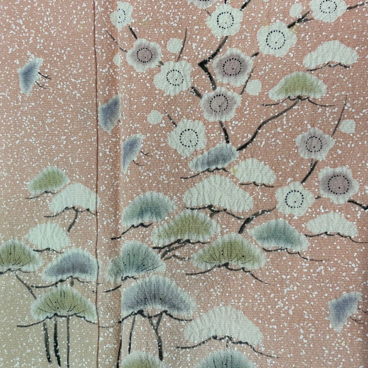 訪問服 身長151.5cm 袖長66cm M 雙層 落款 松樹梅花 千鳥 絞染 漸層 淺粉色 純蠶絲 優品級
