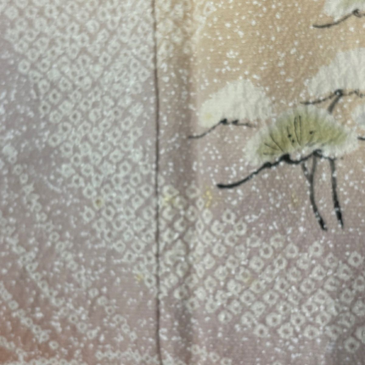 訪問服 身長151.5cm 袖長66cm M 雙層 落款 松樹梅花 千鳥 絞染 漸層 淺粉色 純蠶絲 優品級