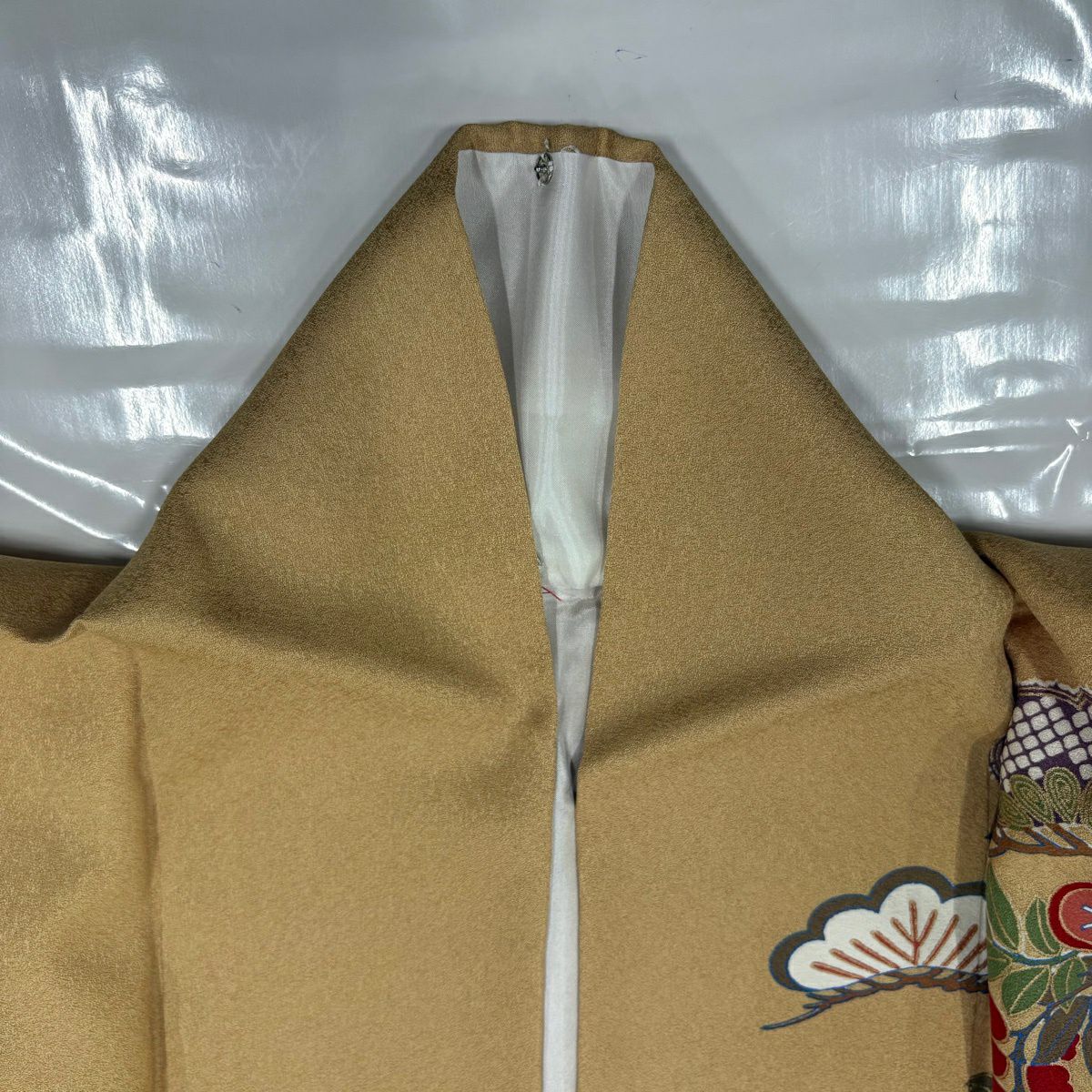 【美品】振袖禮服 身長167.5cm 袖長66cm M 雙層 蝶 誰袖 金絲 金銀彩 黃土 純蠶絲 優品級