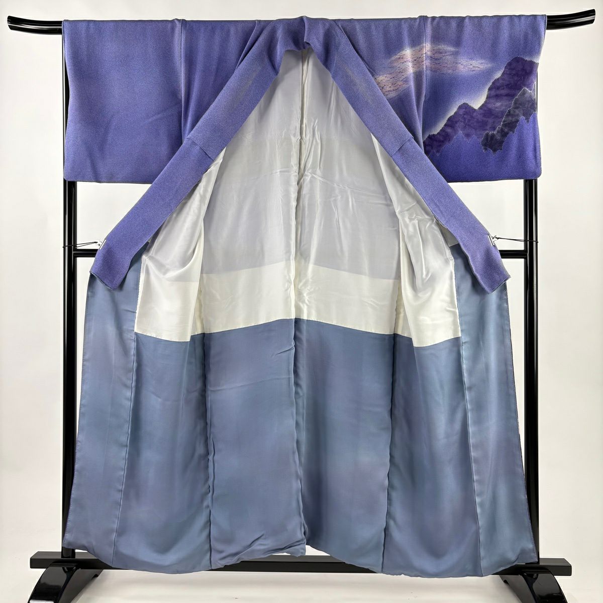 訪問服 身長154.5cm 袖長69cm L 雙層 落款有 山並 霞 朦朧 青紫 純蠶絲 優品級