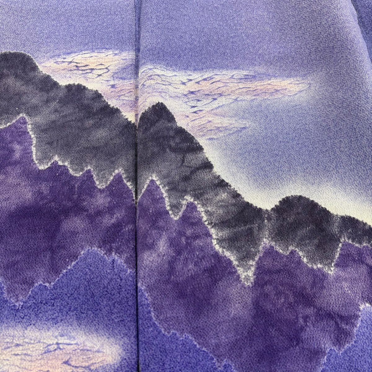訪問服 身長154.5cm 袖長69cm L 雙層 落款有 山並 霞 朦朧 青紫 純蠶絲 優品級
